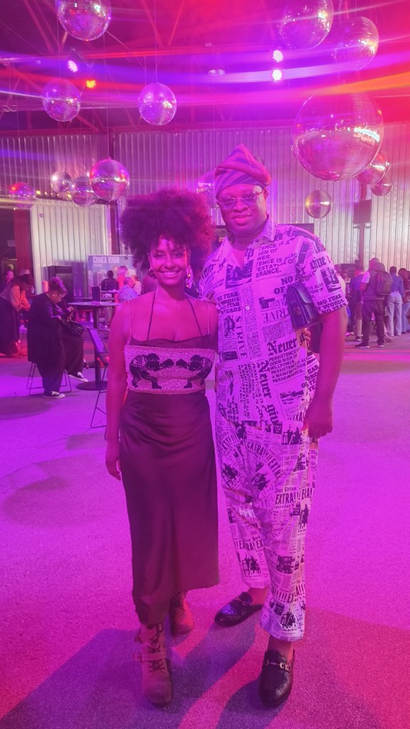 Aremuorin with a smiling friend at I’m Every Woman: The Chaka Khan Musical in London