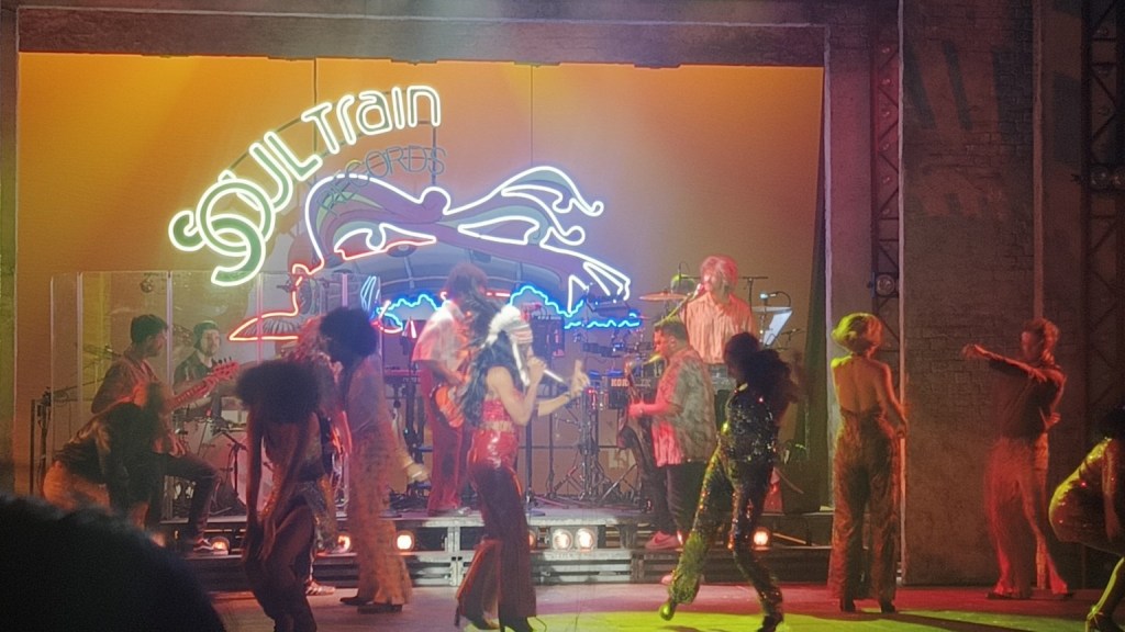 Soul Train stage scene in I’m Every Woman: The Chaka Khan Musical starring Alexandra Burke as Chaka Khan