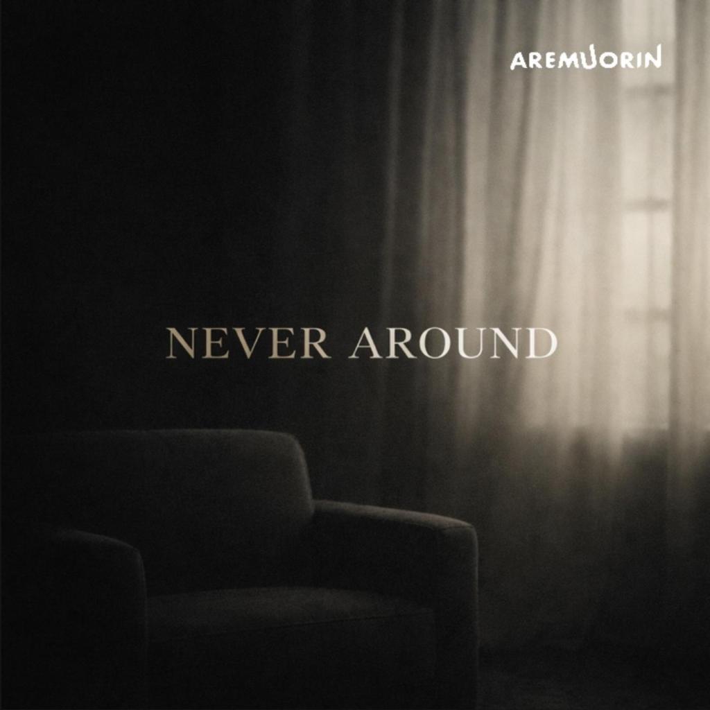 Never Around remastered cover artwork by Aremuorin, featuring an empty chair beside softly lit curtains