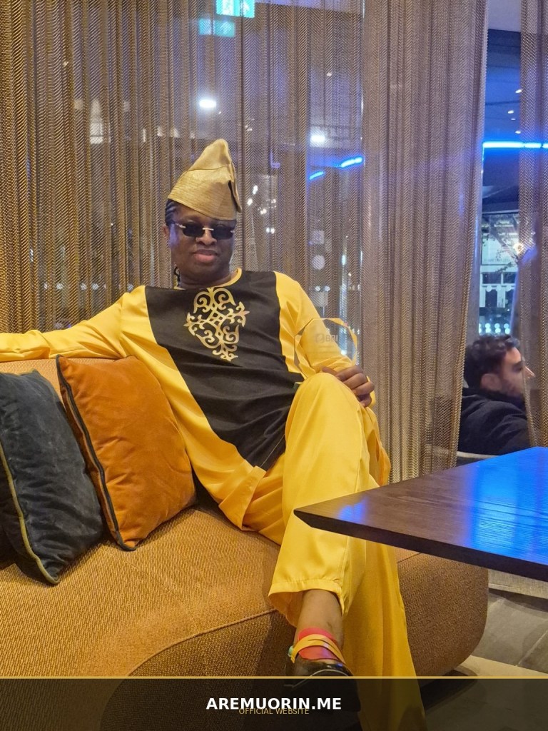 Aremuorin relaxing in a yellow and black outfit in the hotel lounge after the BBI Achievement Recognition Awards 2026.